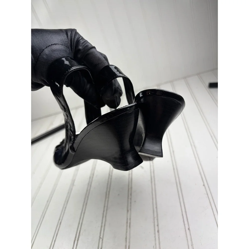 Franco Sarto Vintage Y2K Black Patent Leather Slingback Heels Women's Size 9.5